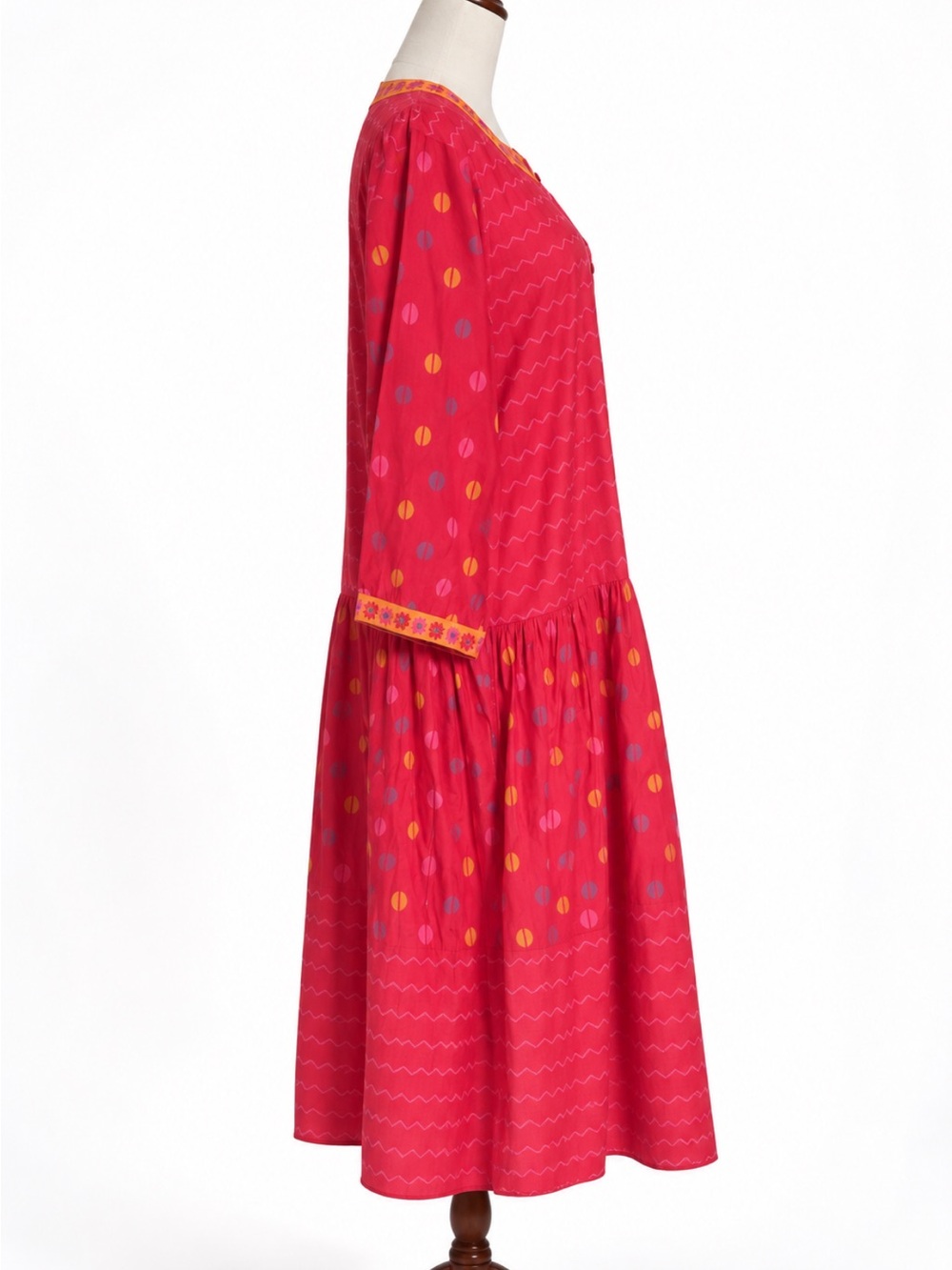 Gudrun Sjödén Folkloric Boho Drop Waist Midi Dress in Lipstick Red ~Size L - Picture 5 of 8